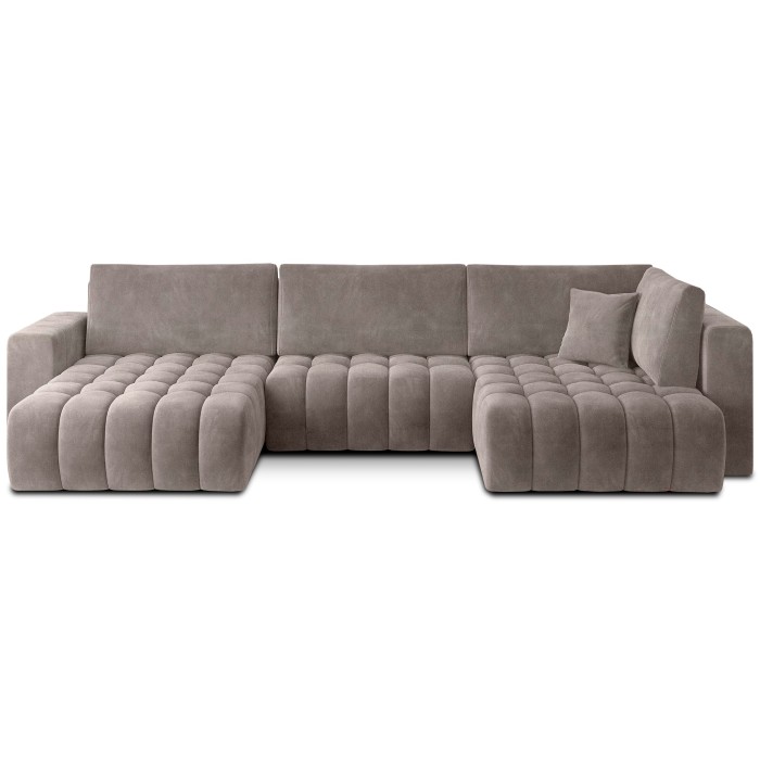 Canapé d'angle BONITA convertible 6 places beige effet tissu – gauche – 350x175cm 