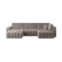 Canapé d'angle BONITA convertible 6 places beige effet tissu – gauche – 350x175cm 