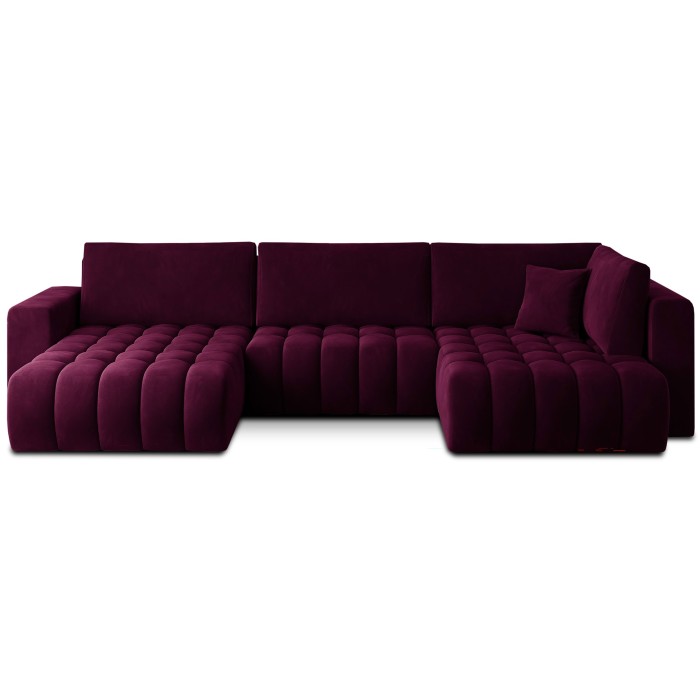 Canapé d'angle BONITA convertible 6 places violet foncé effet velours – gauche – 350x175cm 