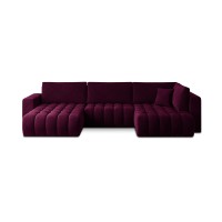 Canapé d'angle BONITA convertible 6 places violet foncé effet velours – gauche – 350x175cm 