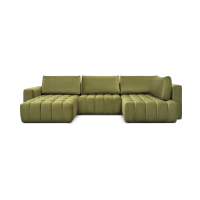 Canapé d'angle BONITA convertible 6 places vert caca d'oie effet velours – gauche – 350x175cm 