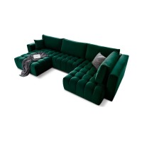 Canapé d'angle BONITA convertible 6 places vert foncé effet velours – gauche – 350x175cm 