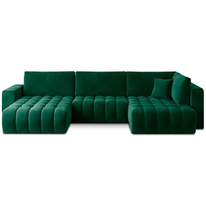 Canapé d'angle BONITA convertible 6 places vert foncé effet velours – gauche – 350x175cm 