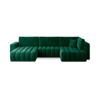 Canapé d'angle BONITA convertible 6 places vert foncé effet velours – gauche – 350x175cm 