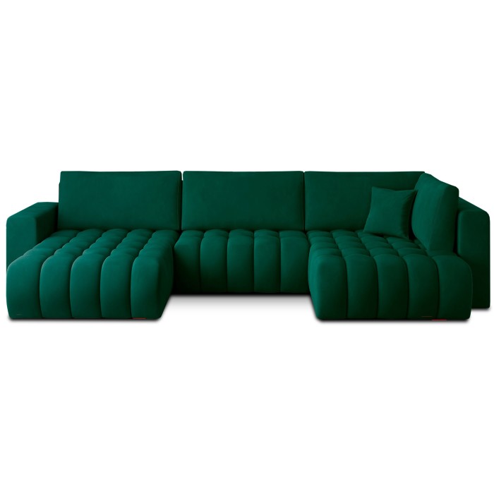 Canapé d'angle BONITA convertible 6 places vert foncé tissu – gauche – 350x175cm 