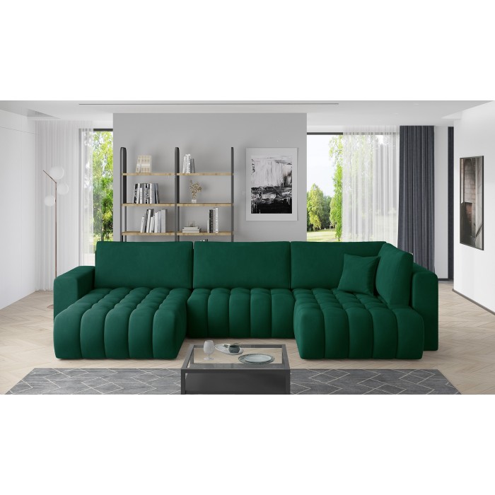 Canapé d'angle BONITA convertible 6 places vert foncé tissu – gauche – 350x175cm 