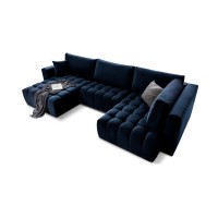 Canapé d'angle BONITA convertible 6 places bleu nuit tissu – gauche – 350x175cm 
