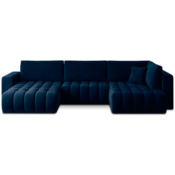 Canapé d'angle BONITA convertible 6 places bleu nuit effet velours – gauche – 350x175cm 