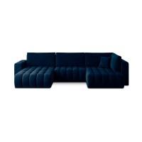 Canapé d'angle BONITA convertible 6 places bleu nuit effet velours – gauche – 350x175cm 