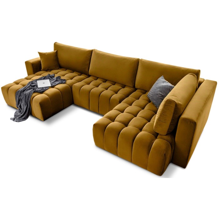 Canapé d'angle BONITA convertible 6 places jaune tissu – gauche – 350x175cm 