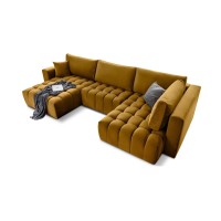 Canapé d'angle BONITA convertible 6 places jaune tissu – gauche – 350x175cm 