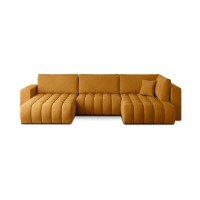 Canapé d'angle BONITA convertible 6 places jaune orangé tissu – gauche – 350x175cm 
