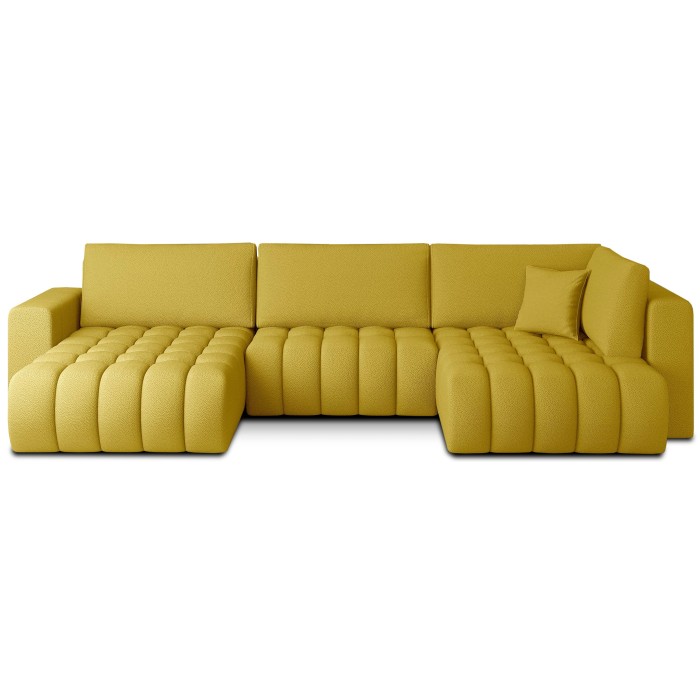 Canapé d'angle BONITA convertible 6 places jaune tissu – gauche – 350x175cm 