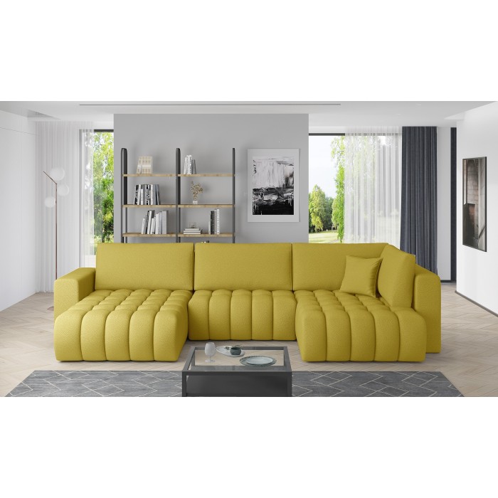 Canapé d'angle BONITA convertible 6 places jaune tissu – gauche – 350x175cm 