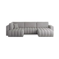 Canapé d'angle BONITA convertible 6 places gris clair effet velours – droit – 350x175cm 