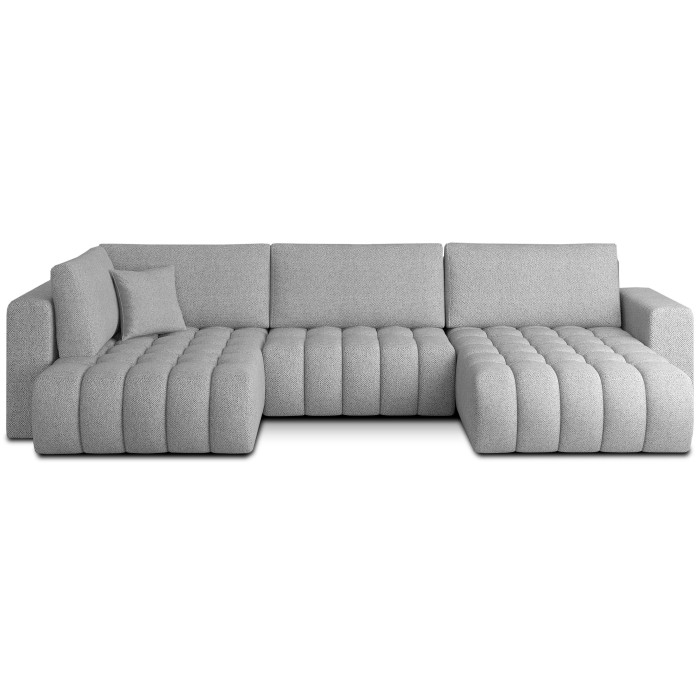 Canapé d'angle BONITA convertible 6 places gris clair tissu chenillé – droit – 350x175cm 