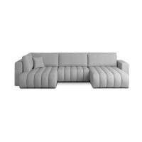 Canapé d'angle BONITA convertible 6 places gris clair tissu chenillé – droit – 350x175cm 