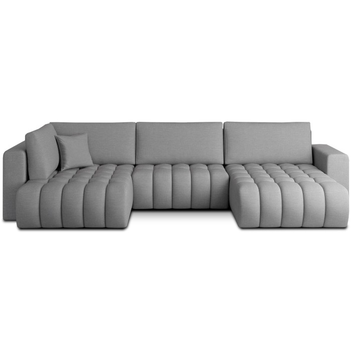 Canapé d'angle BONITA convertible 6 places gris clair tissu – droit – 350x175cm 