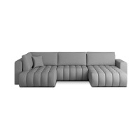 Canapé d'angle BONITA convertible 6 places gris clair tissu – droit – 350x175cm 
