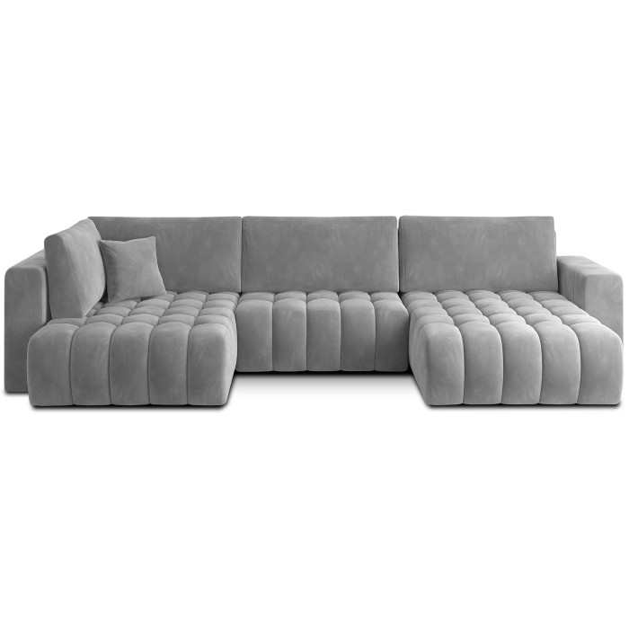Canapé d'angle BONITA convertible 6 places gris clair effet velours – droit – 350x175cm 