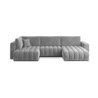 Canapé d'angle BONITA convertible 6 places gris clair effet velours – droit – 350x175cm 