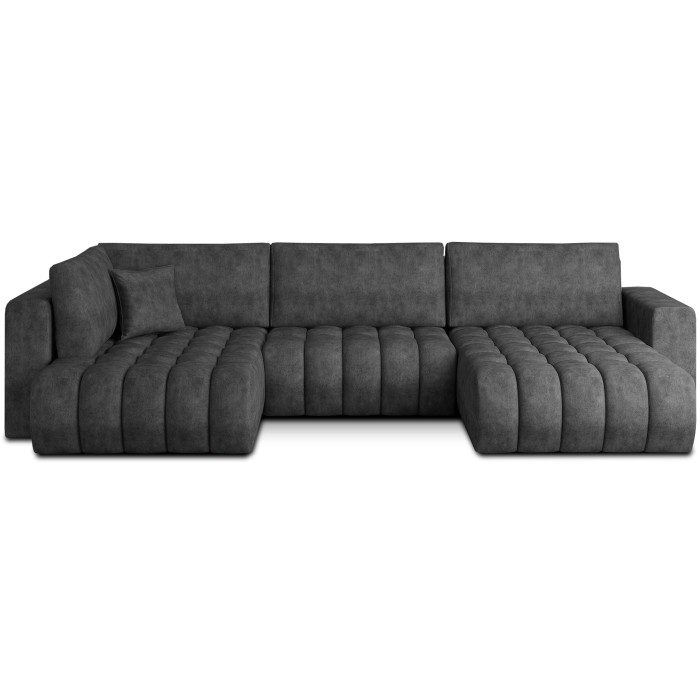 Canapé d'angle BONITA convertible 6 places gris foncé tissu chiné – droit – 350x175cm 