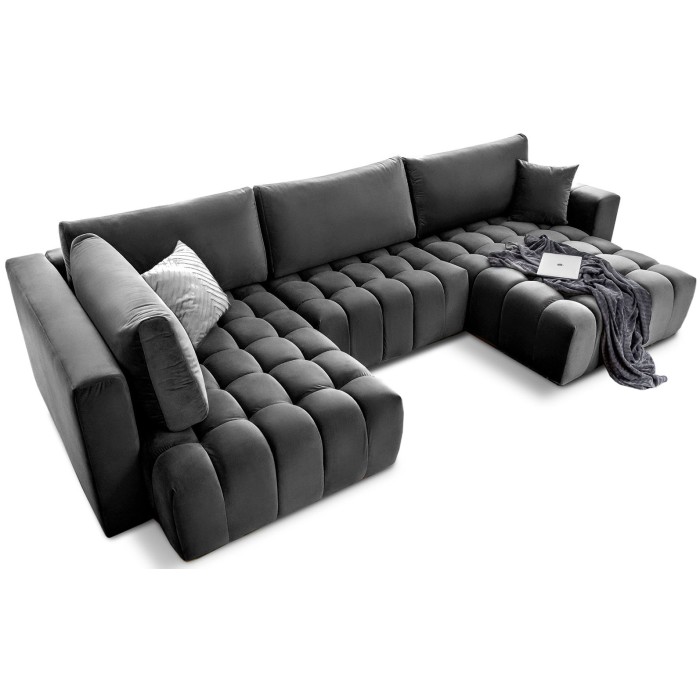 Canapé d'angle BONITA convertible 6 places gris foncé tissu – droit – 350x175cm 