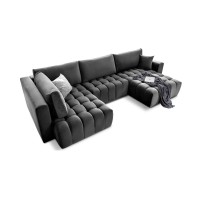 Canapé d'angle BONITA convertible 6 places gris foncé tissu – droit – 350x175cm 