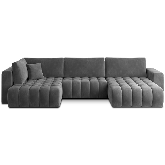 Canapé d'angle BONITA convertible 6 places gris foncé effet velours – droit – 350x175cm 
