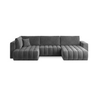 Canapé d'angle BONITA convertible 6 places gris foncé effet velours – droit – 350x175cm 