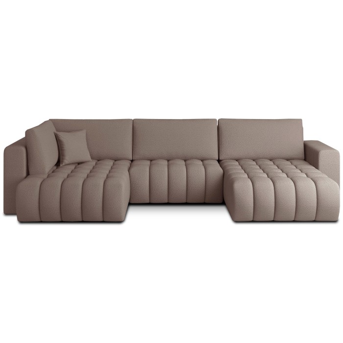 Canapé d'angle BONITA convertible 6 places beige foncé tissu – droit – 350x175cm 