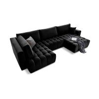 Canapé d'angle BONITA convertible 6 places noir effet velours – droit – 350x175cm 