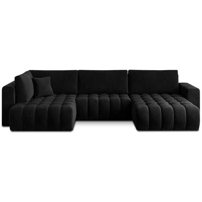 Canapé d'angle BONITA convertible 6 places noir effet velours – droit – 350x175cm 