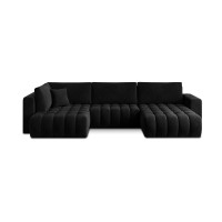 Canapé d'angle BONITA convertible 6 places noir effet velours – droit – 350x175cm 