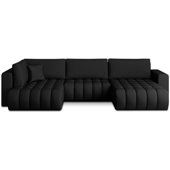 Canapé d'angle BONITA convertible 6 places noir tissu – droit – 350x175cm 