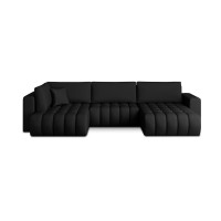 Canapé d'angle BONITA convertible 6 places noir tissu – droit – 350x175cm 