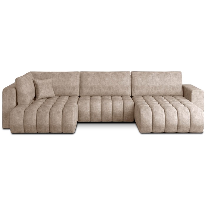 Canapé d'angle BONITA convertible 6 places beige effet marbré – droit – 350x175cm 