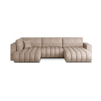 Canapé d'angle BONITA convertible 6 places beige effet marbré – droit – 350x175cm 
