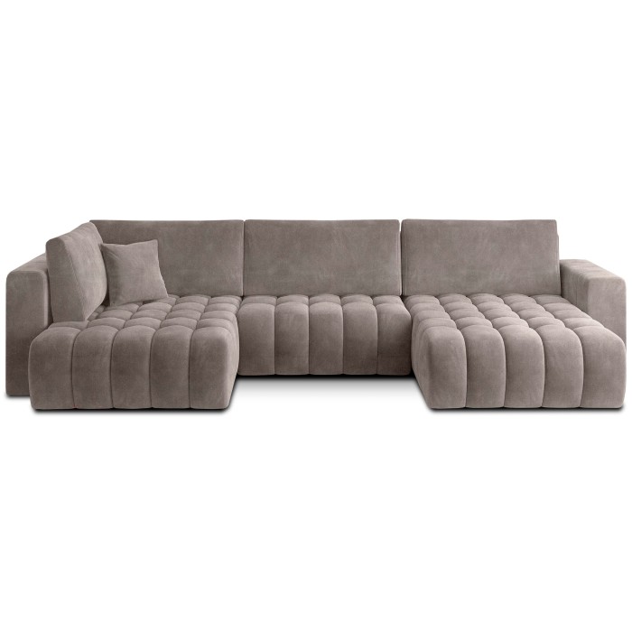 Canapé d'angle BONITA convertible 6 places beige effet tissu – droit – 350x175cm 