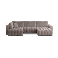 Canapé d'angle BONITA convertible 6 places beige effet tissu – droit – 350x175cm 