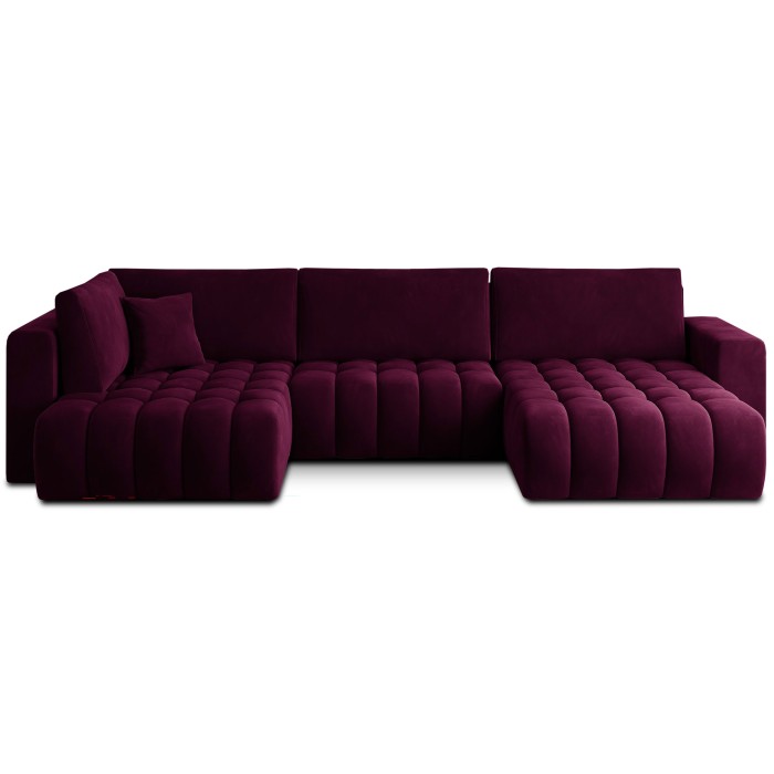 Canapé d'angle BONITA convertible 6 places violet foncé effet velours – droit – 350x175cm 
