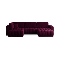 Canapé d'angle BONITA convertible 6 places violet foncé effet velours – droit – 350x175cm 