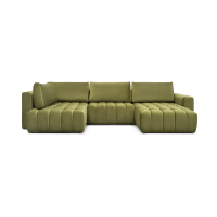Canapé d'angle BONITA convertible 6 places vert caca d'oie effet velours – droit – 350x175cm 