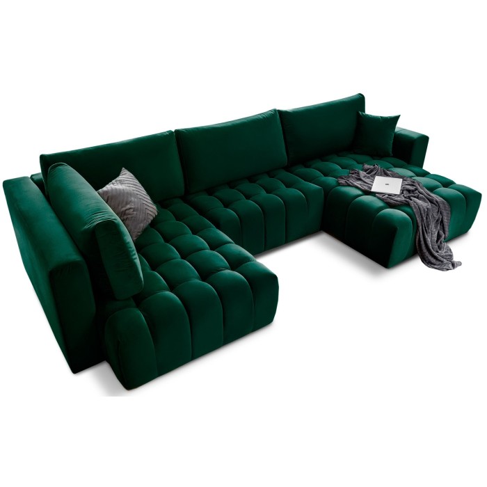 Canapé d'angle BONITA convertible 6 places vert foncé effet velours – droit – 350x175cm 