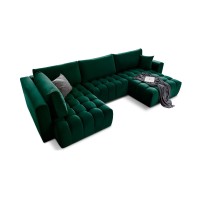 Canapé d'angle BONITA convertible 6 places vert foncé effet velours – droit – 350x175cm 