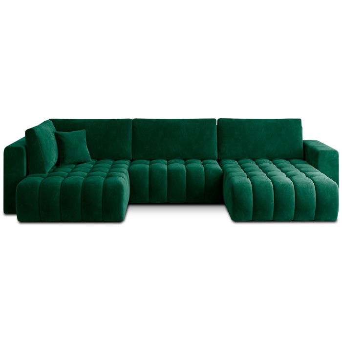 Canapé d'angle BONITA convertible 6 places vert foncé effet velours – droit – 350x175cm 