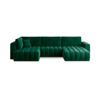 Canapé d'angle BONITA convertible 6 places vert foncé effet velours – droit – 350x175cm 