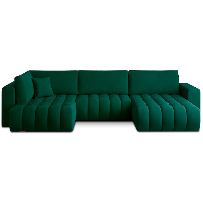 Canapé d'angle BONITA convertible 6 places vert foncé tissu – droit – 350x175cm 