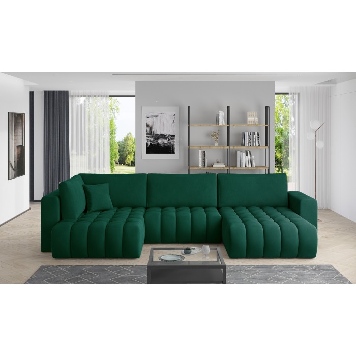 Canapé d'angle BONITA convertible 6 places vert foncé tissu – droit – 350x175cm 