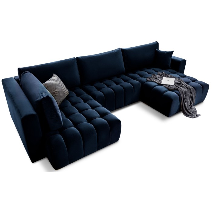 Canapé d'angle BONITA convertible 6 places bleu nuit tissu – droit – 350x175cm 